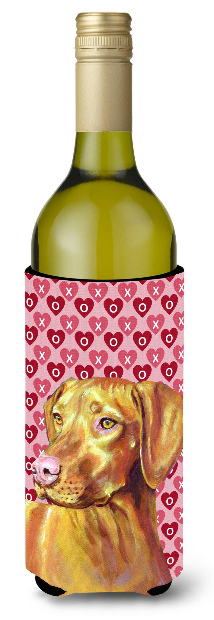 Vizsla Hearts Love and Valentine&#39;s Day Portrait Wine Bottle Beverage Insulator Beverage Insulator Hugger by Caroline&#39;s Treasures