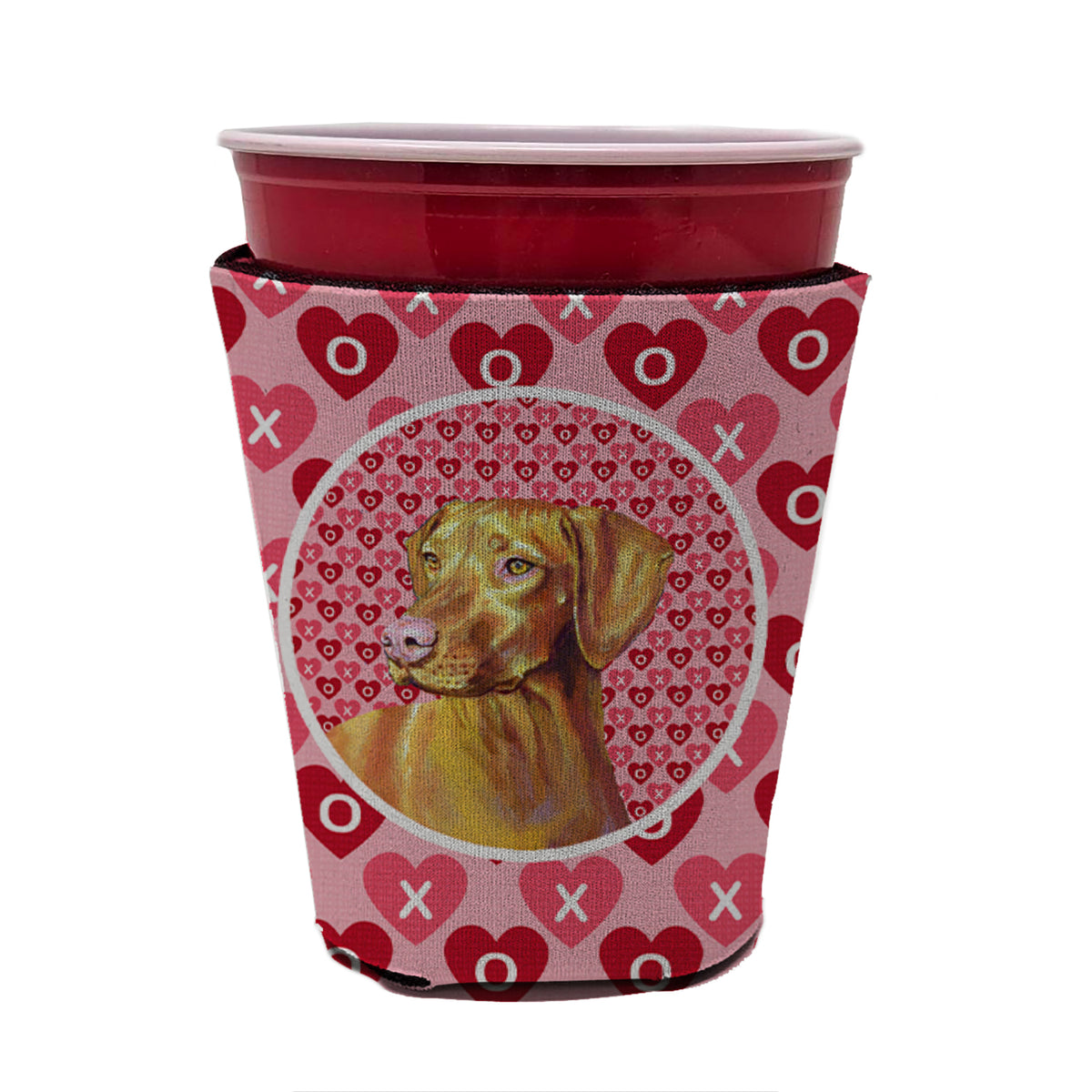 Vizsla Valentine&#39;s Love and Hearts Red Cup Beverage Insulator Hugger  the-store.com.