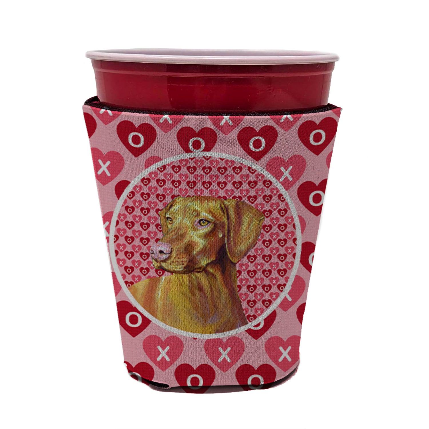 Vizsla Valentine's Love and Hearts Red Cup Beverage Insulator Hugger