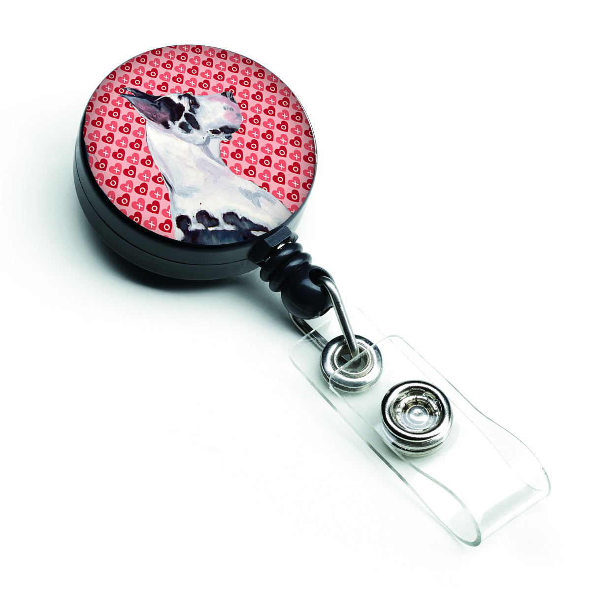Great Dane Love and Hearts Retractable Badge Reel or ID Holder with Clip.