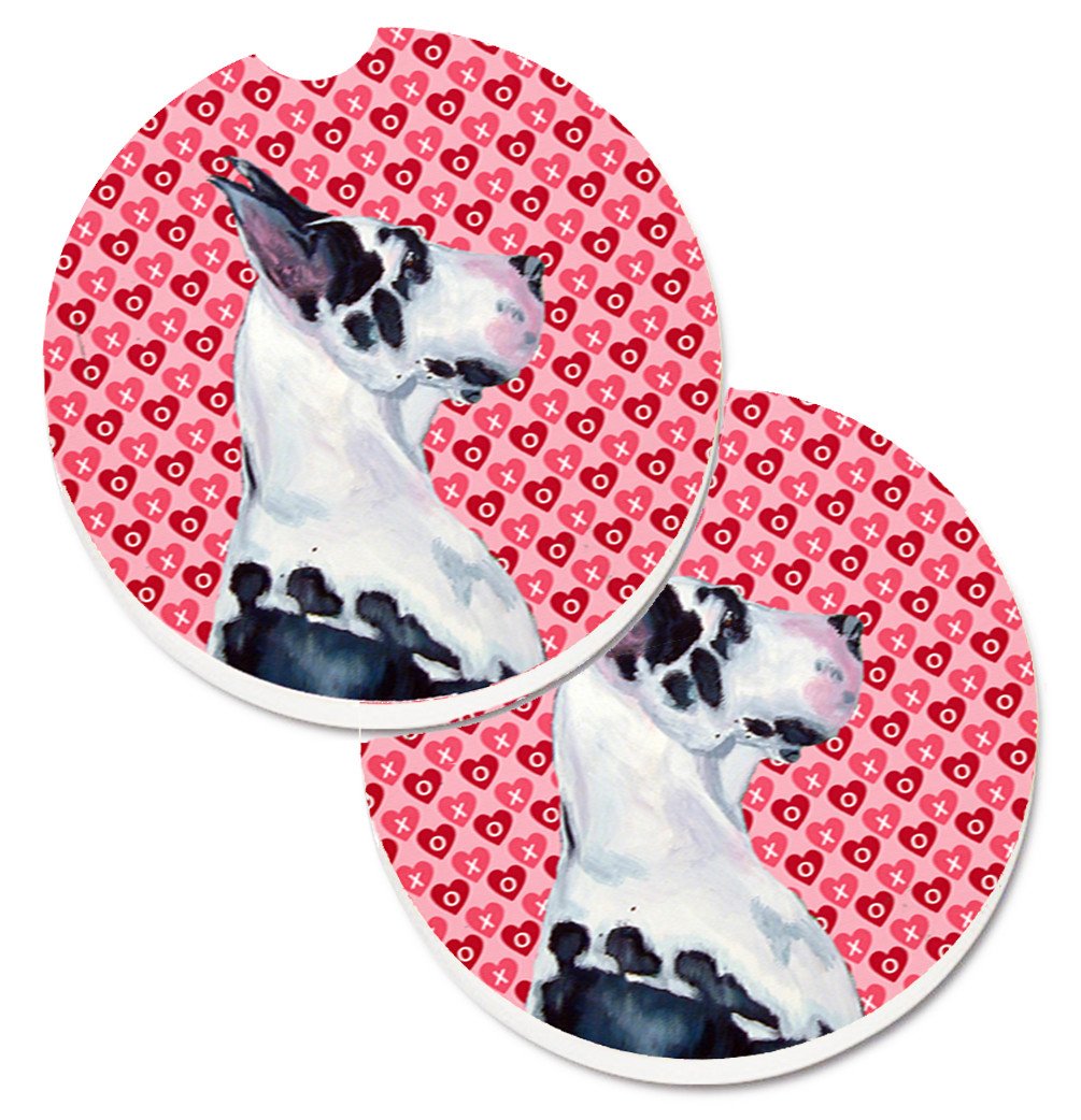 Great Dane Hearts Love and Valentine&#39;s Day Portrait Set of 2 Cup Holder Car Coasters LH9146CARC by Caroline&#39;s Treasures