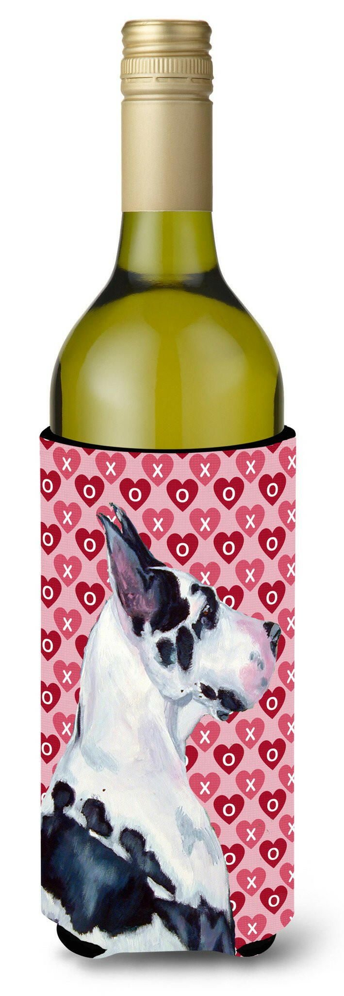 Great Dane Hearts Love and Valentine&#39;s Day Portrait Wine Bottle Beverage Insulator Beverage Insulator Hugger by Caroline&#39;s Treasures