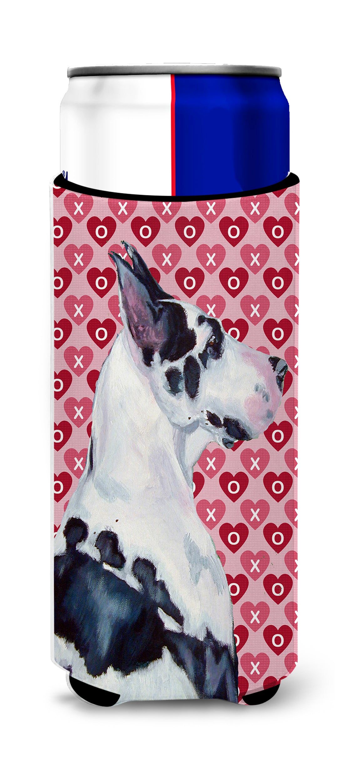Great Dane Hearts Love and Valentine's Day Portrait Ultra Beverage Insulators for slim cans LH9146MUK.