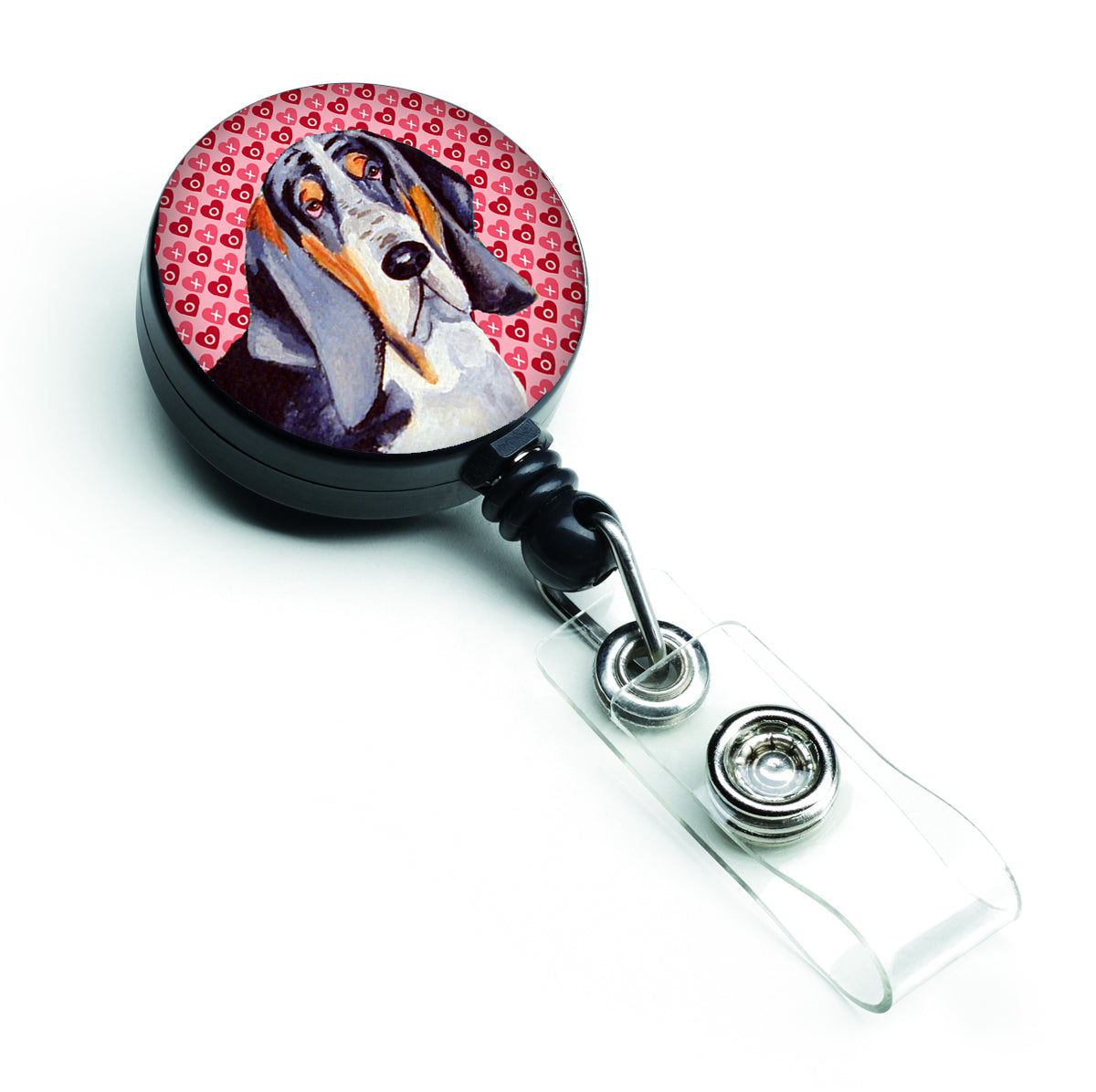 Basset Hound  Love and Hearts Retractable Badge Reel or ID Holder with Clip.