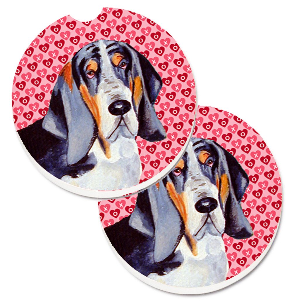 Basset Hound Hearts Love and Valentine&#39;s Day Portrait Set of 2 Cup Holder Car Coasters LH9147CARC by Caroline&#39;s Treasures