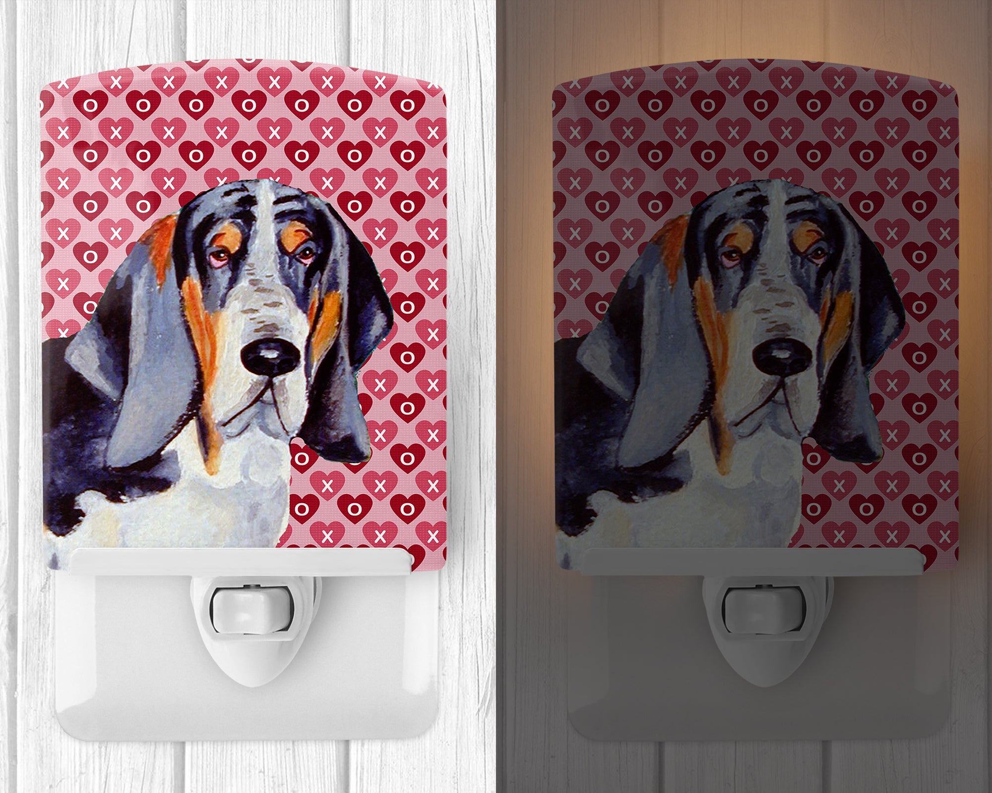 Basset Hound Hearts Love and Valentine's Day Portrait Ceramic Night Light LH9147CNL - the-store.com