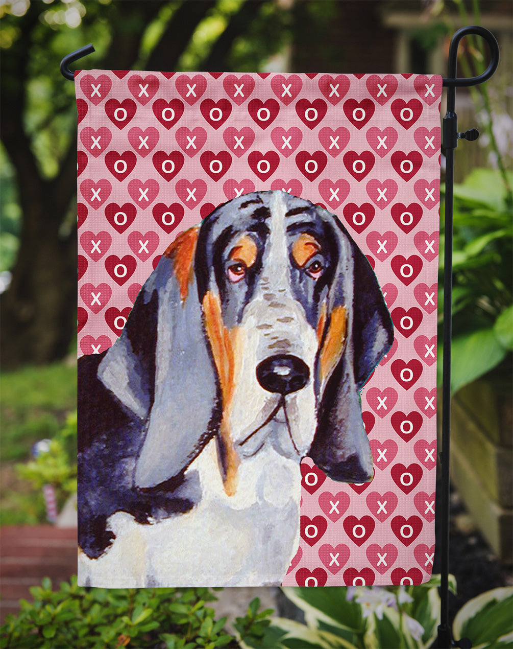 Basset Hound Hearts Love and Valentine's Day Portrait Flag Garden Size