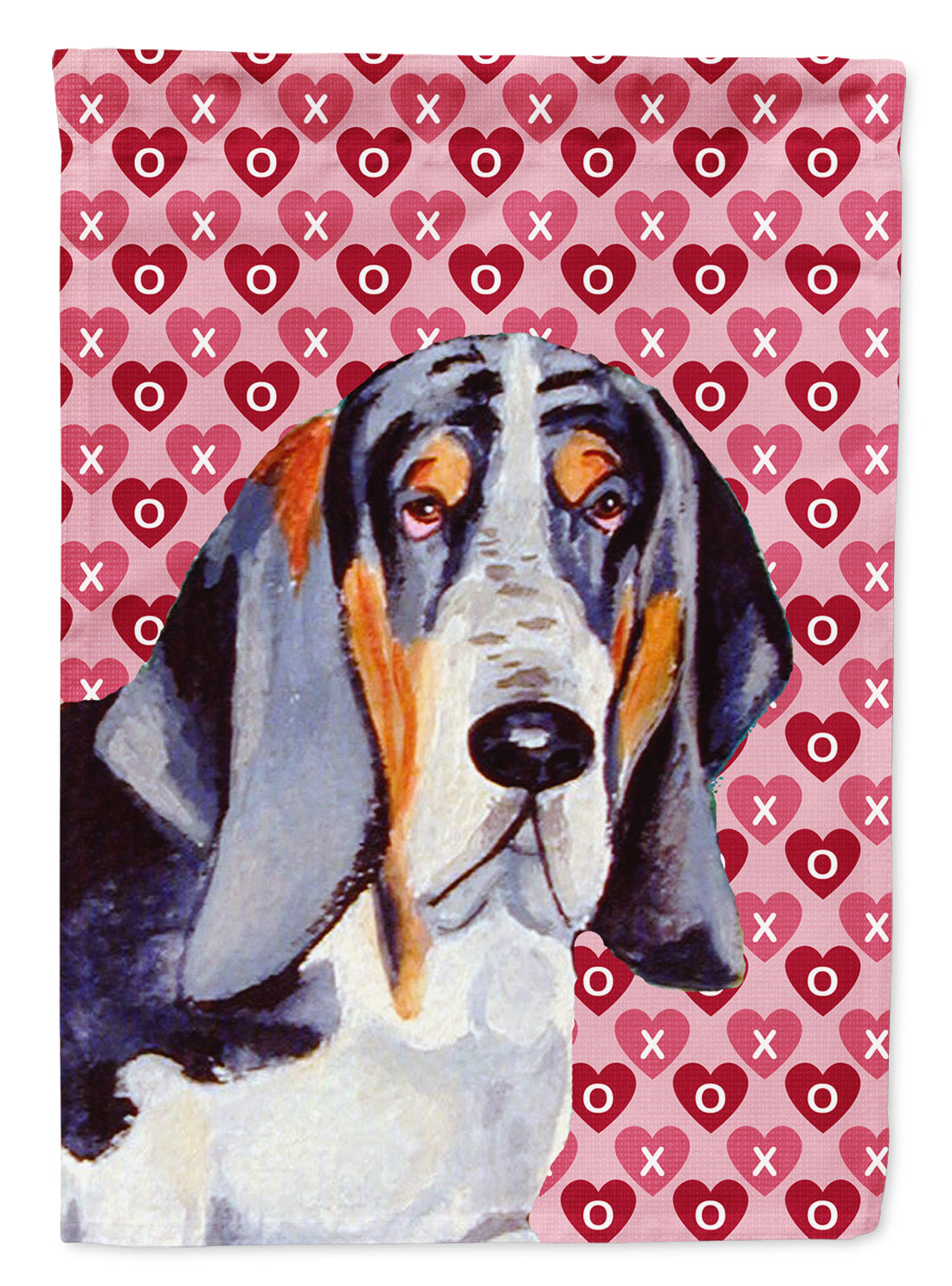 Basset Hound Hearts Love and Valentine's Day Portrait Flag Garden Size.