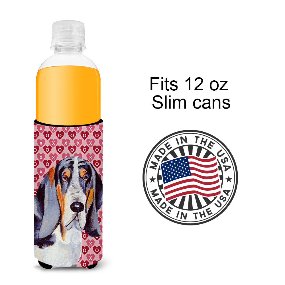 Basset Hound Hearts Love and Valentine's Day Portrait Ultra Beverage Insulators for slim cans LH9147MUK.