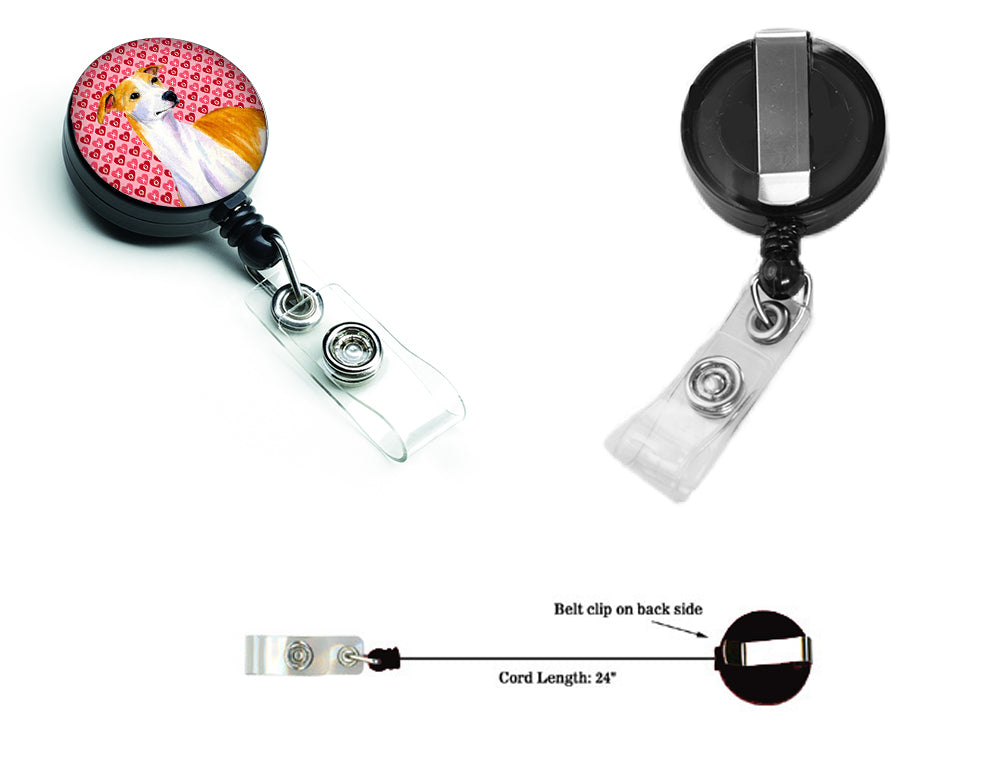 Whippet  Love and Hearts Retractable Badge Reel or ID Holder with Clip.