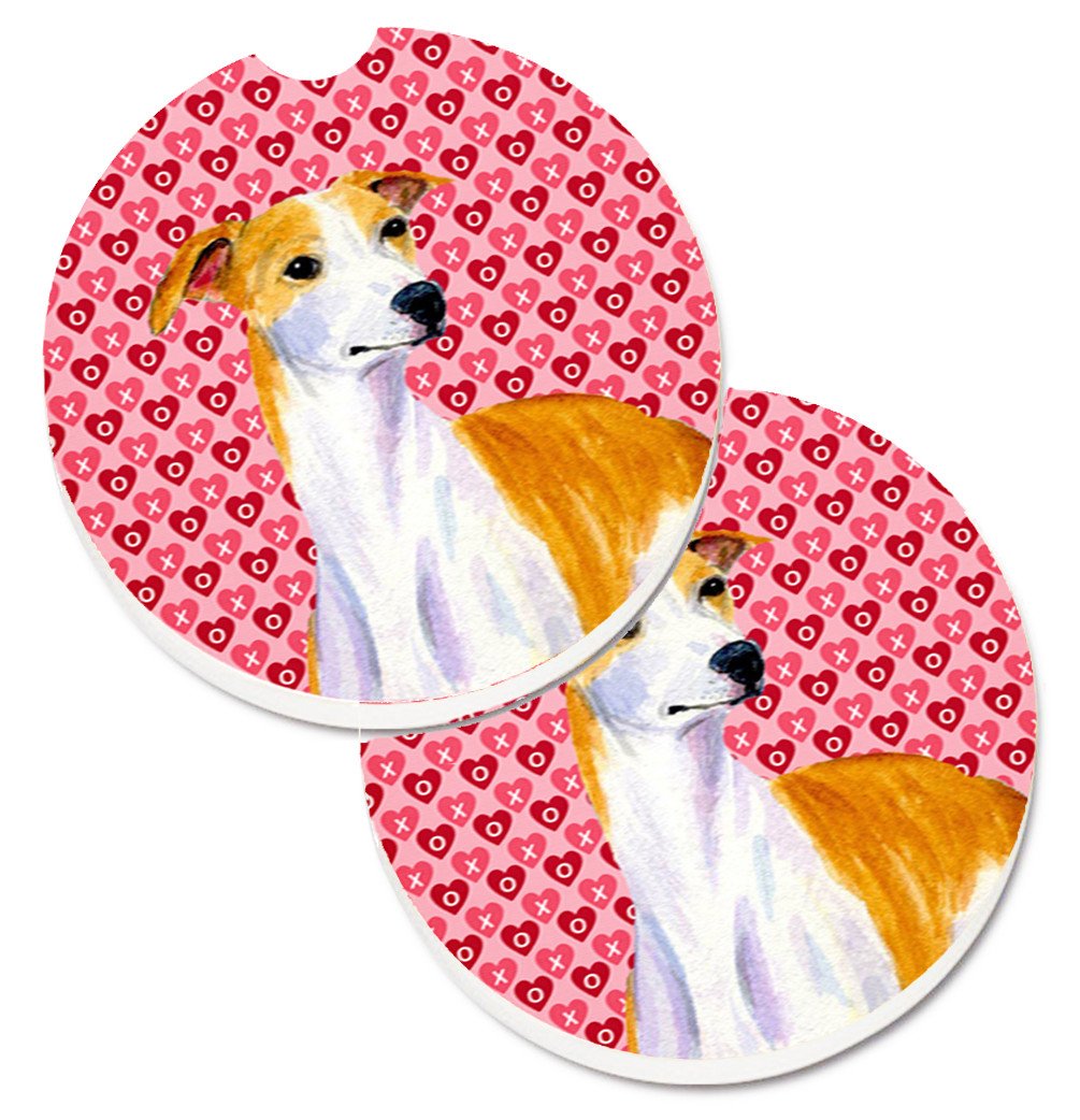 Whippet Hearts Love and Valentine&#39;s Day Portrait Set of 2 Cup Holder Car Coasters LH9148CARC by Caroline&#39;s Treasures