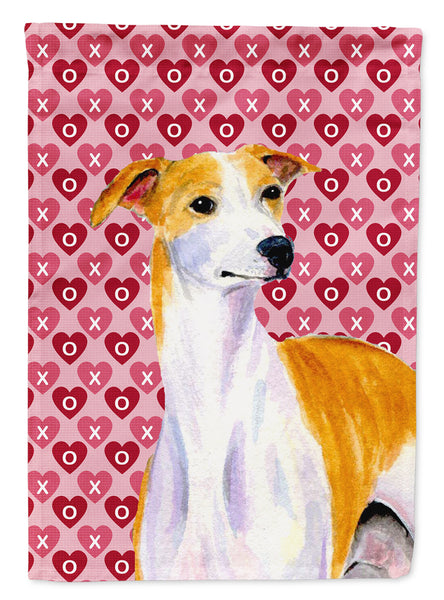 Whippet Hearts Love and Valentine's Day Portrait Flag Garden Size