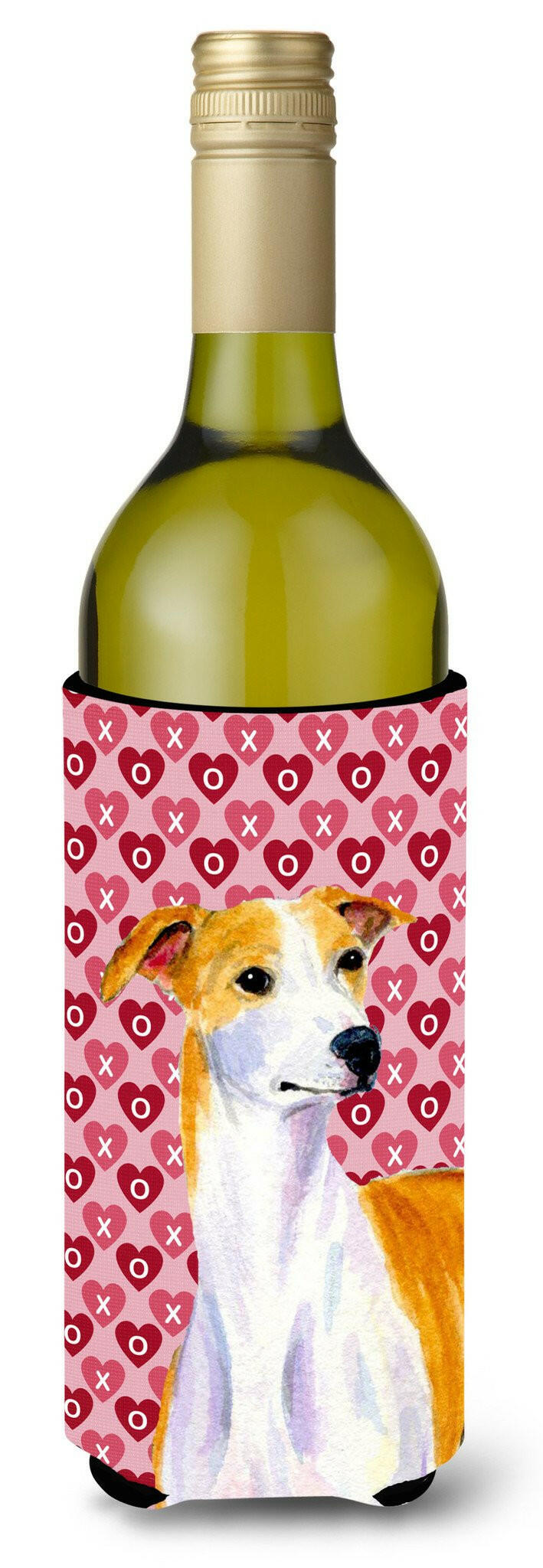 Whippet Hearts Love and Valentine&#39;s Day Portrait Wine Bottle Beverage Insulator Beverage Insulator Hugger by Caroline&#39;s Treasures