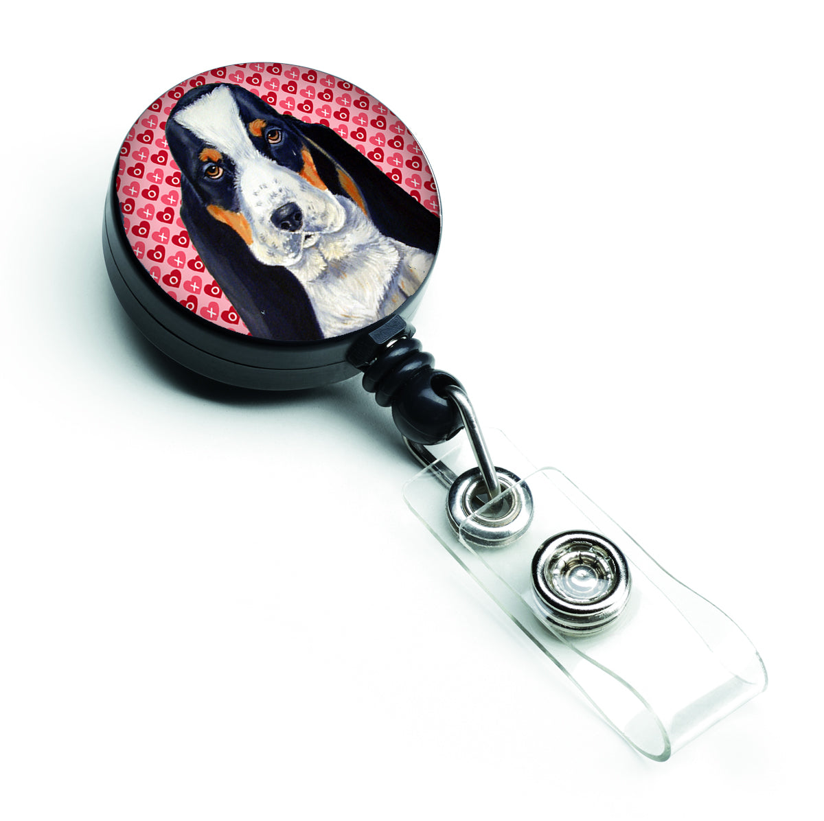 Basset Hound Love and Hearts Retractable Badge Reel or ID Holder with Clip