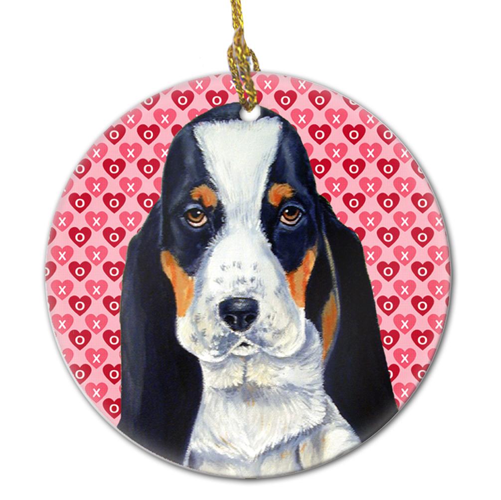 Basset Hound Valentine&#39;s Love and Hearts Ceramic Ornament by Caroline&#39;s Treasures