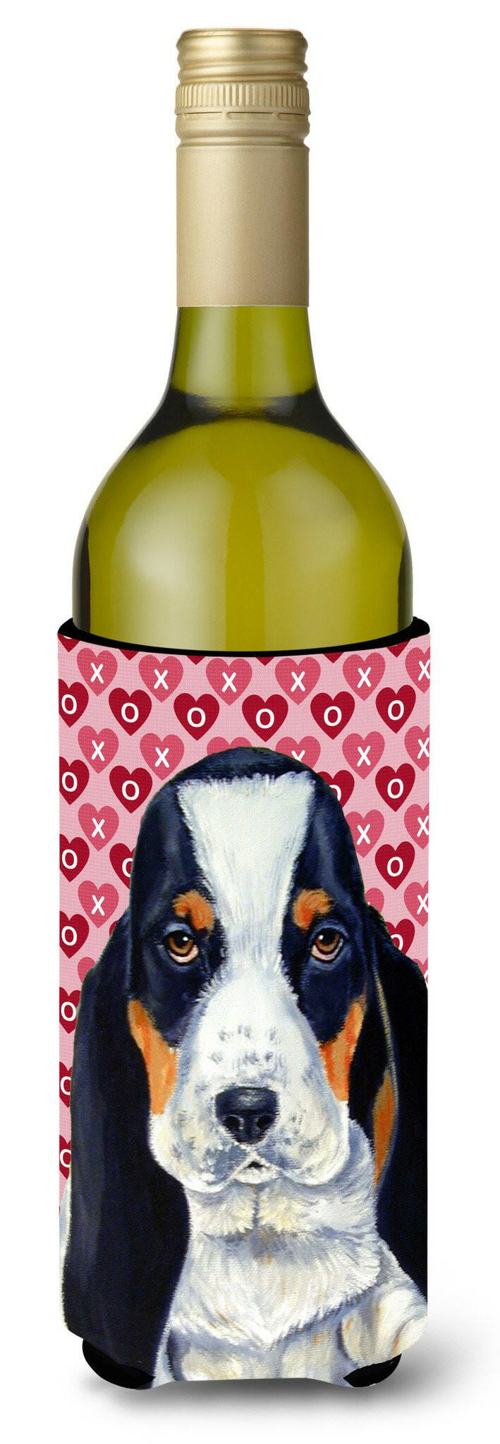 Basset Hound Hearts Valentine&#39;s Day Portrait Wine Bottle Beverage Insulator Beverage Insulator Hugger by Caroline&#39;s Treasures