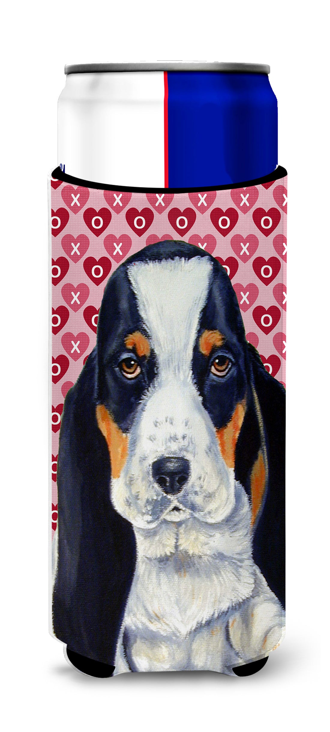 Basset Hound Hearts Love and Valentine&#39;s Day Portrait Ultra Beverage Isolateurs pour canettes minces LH9149MUK