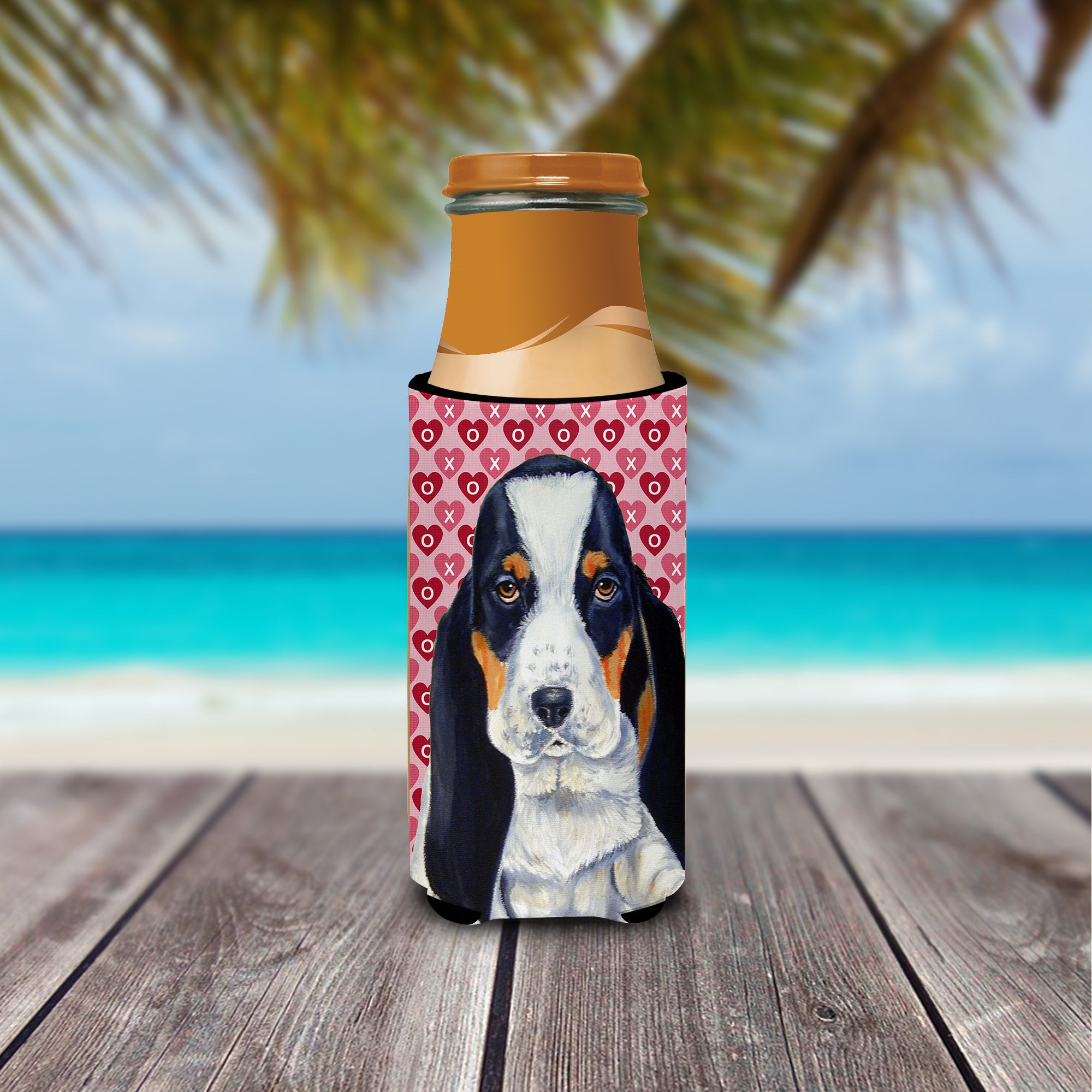 Basset Hound Hearts Love and Valentine's Day Portrait Ultra Beverage Insulators for slim cans LH9149MUK.