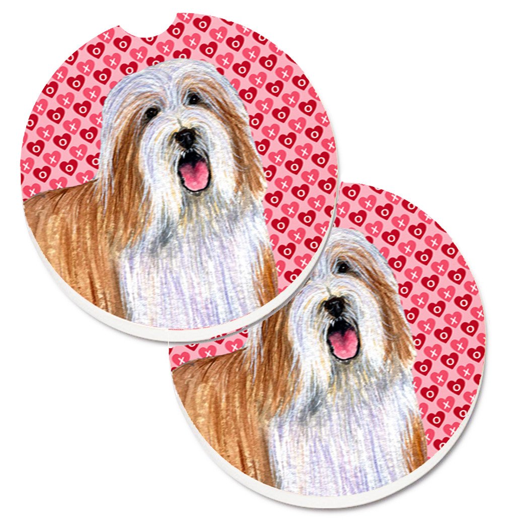 Bearded Collie Hearts Love and Valentine&#39;s Day Portrait Set of 2 Cup Holder Car Coasters LH9150CARC by Caroline&#39;s Treasures