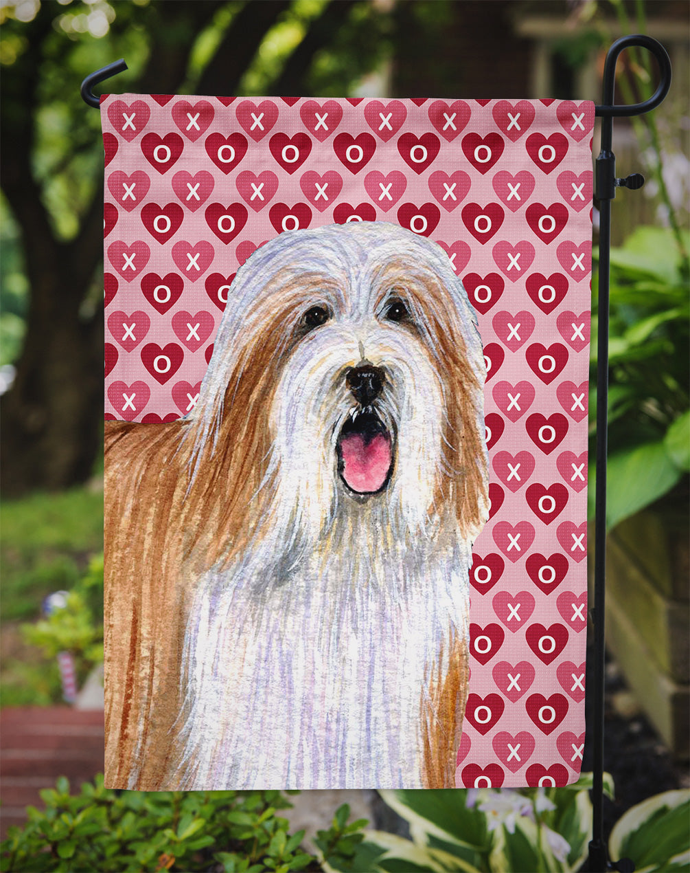 Bearded Collie Hearts Love and Valentine's Day Portrait Flag Garden Size