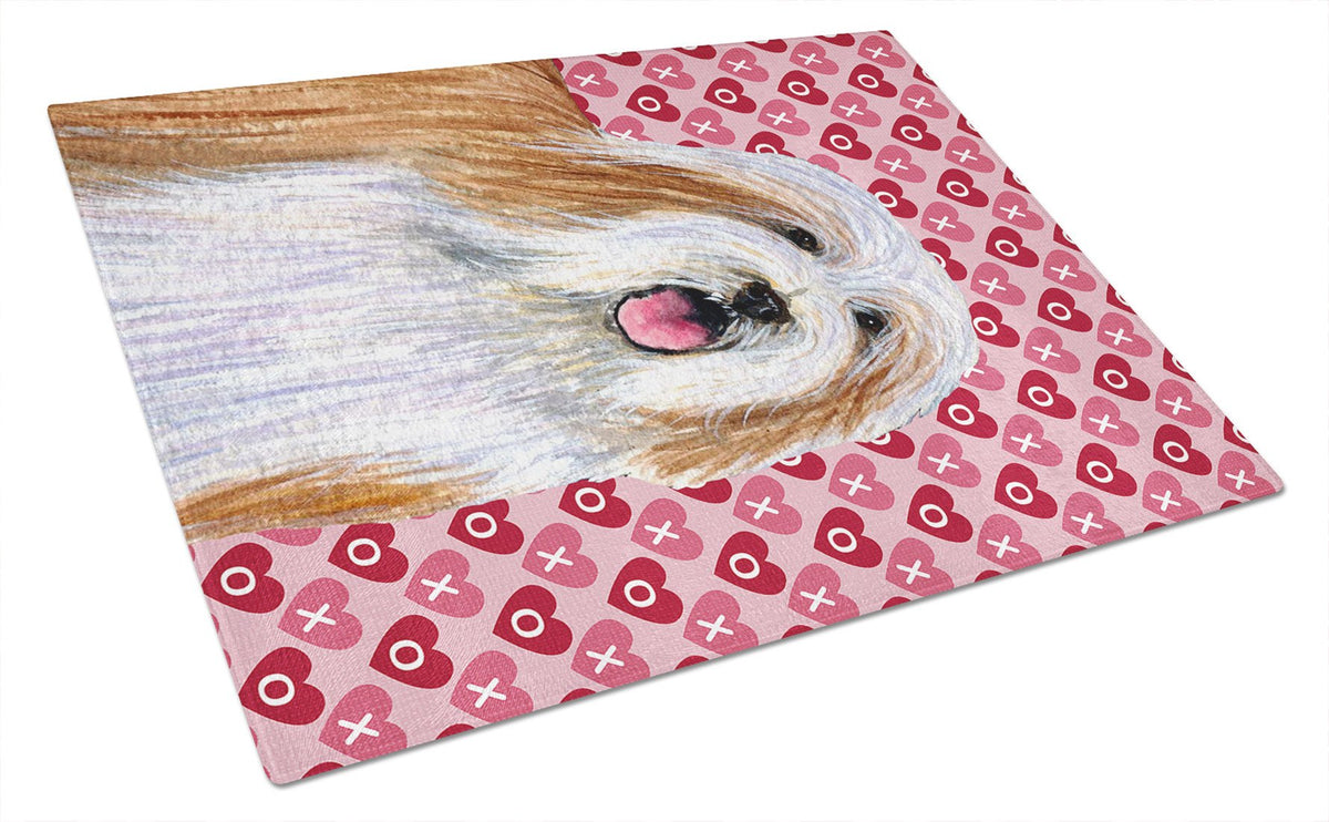 Bearded Collie Hearts Love and Valentine&#39;s Day Glass Cutting Board Large by Caroline&#39;s Treasures