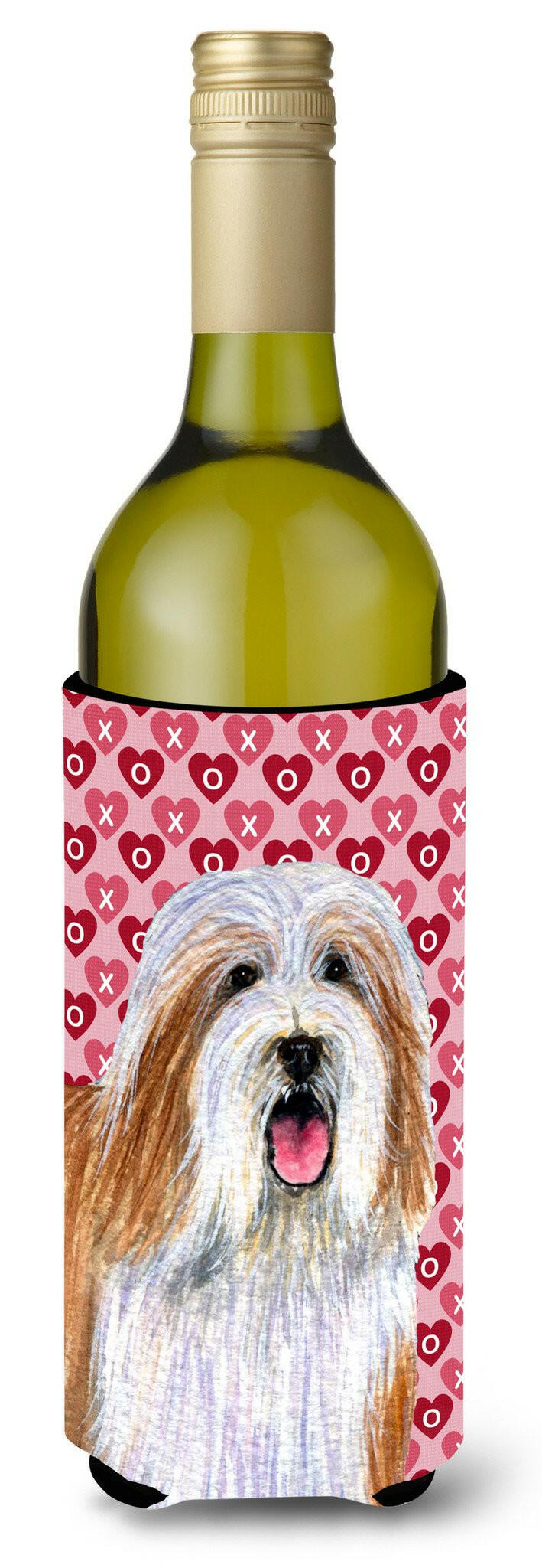 Bearded Collie Hearts Love  Valentine&#39;s Day Portrait Wine Bottle Beverage Insulator Beverage Insulator Hugger by Caroline&#39;s Treasures