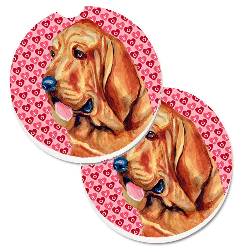 Bloodhound Hearts Love and Valentine&#39;s Day Portrait Set of 2 Cup Holder Car Coasters LH9151CARC by Caroline&#39;s Treasures
