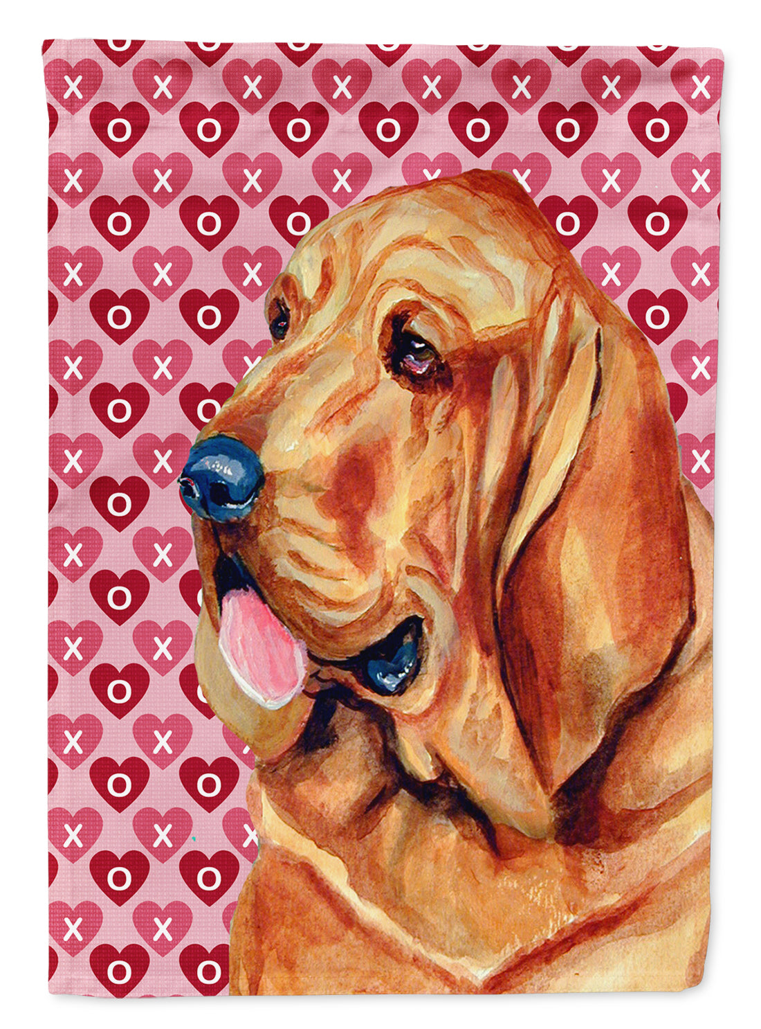 Bloodhound Hearts Love and Valentine's Day Portrait Flag Garden Size.