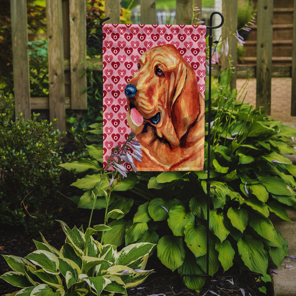 Bloodhound Hearts Love and Valentine's Day Portrait Flag Garden Size.