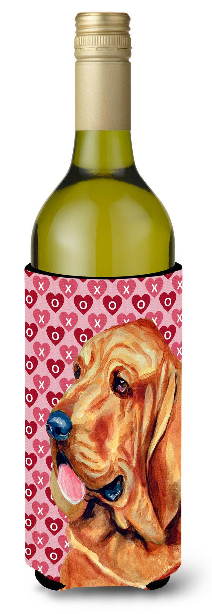 Bloodhound Hearts Love and Valentine&#39;s Day Portrait Wine Bottle Beverage Insulator Beverage Insulator Hugger by Caroline&#39;s Treasures