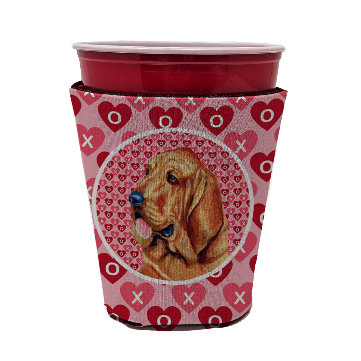 Bloodhound Valentine&#39;s Love and Hearts Red Cup Beverage Insulator Hugger