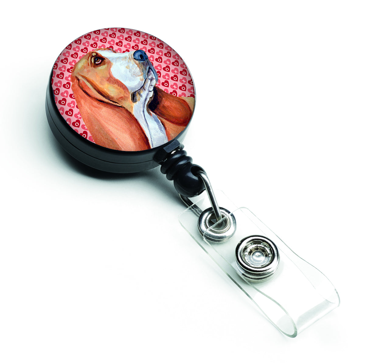 Basset Hound  Love and Hearts Retractable Badge Reel or ID Holder with Clip