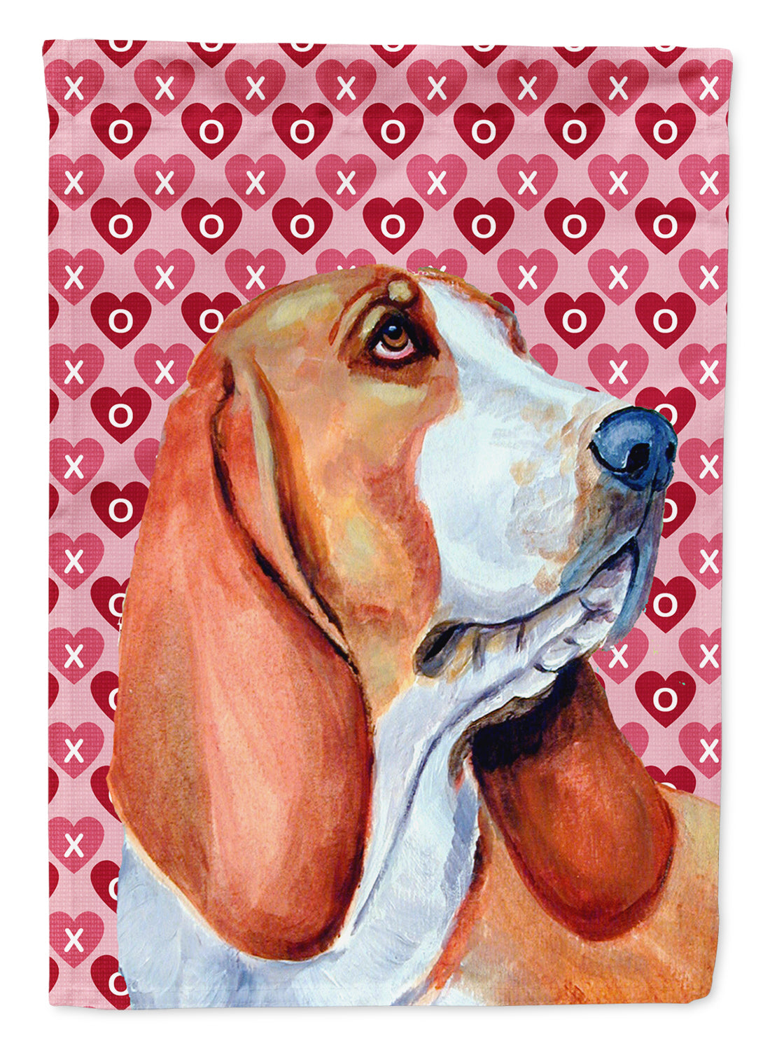 Basset Hound Hearts Love and Valentine&#39;s Day Portrait Flag Canvas House Size