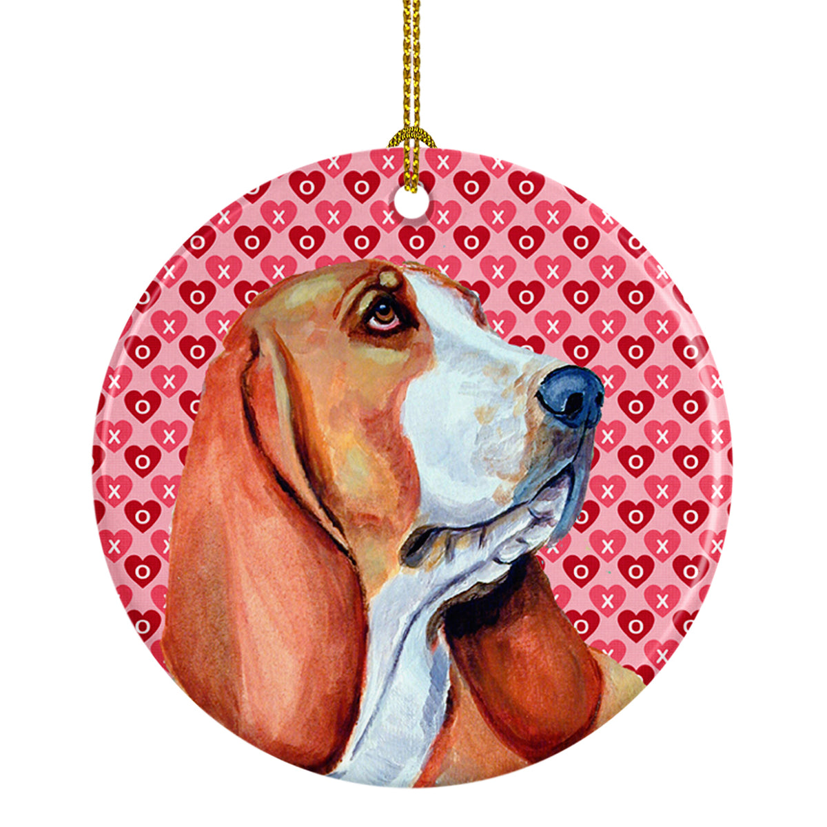 Basset Hound Valentine&#39;s Love and Hearts Ceramic Ornament - the-store.com
