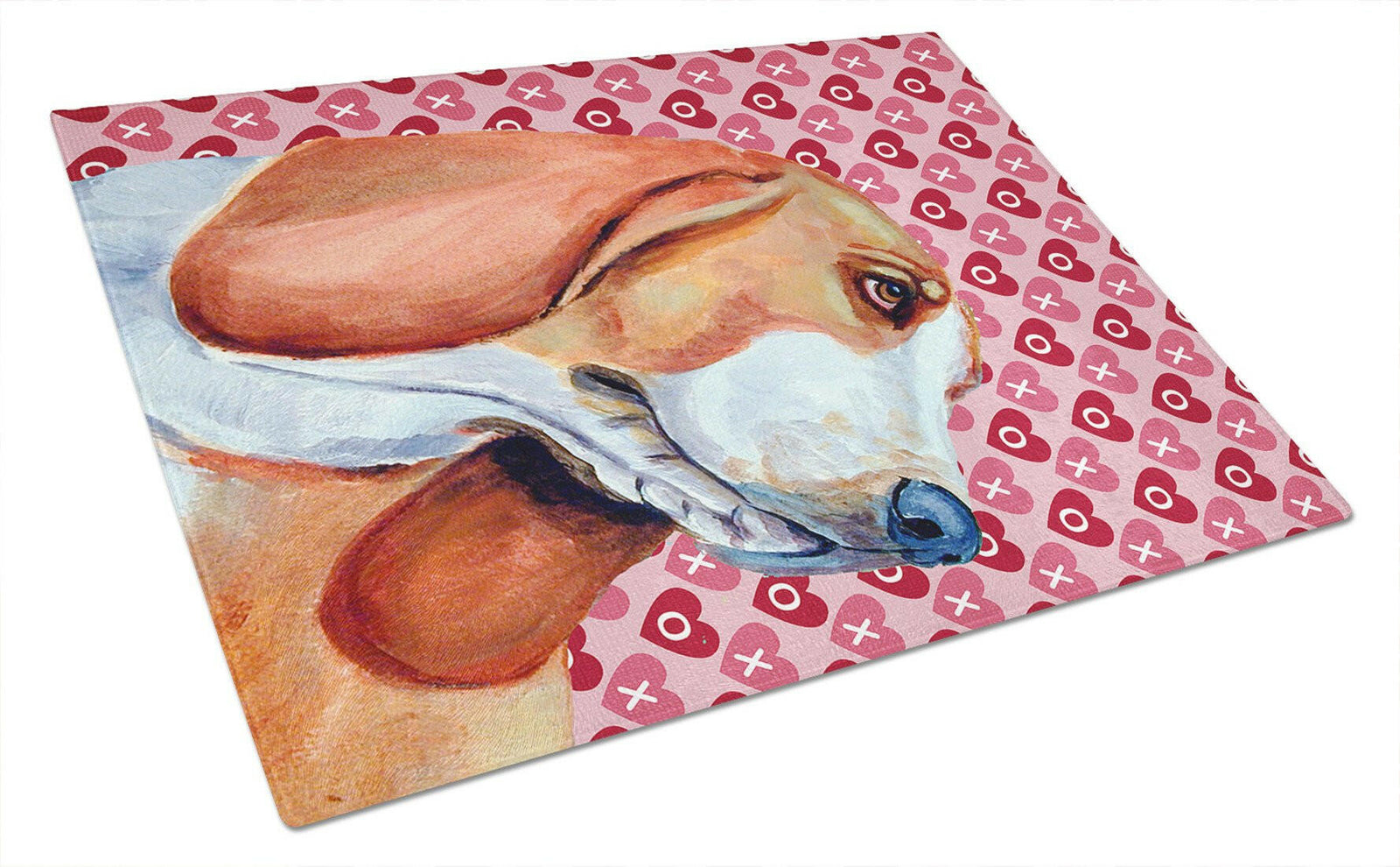 Basset Hound Hearts Love and Valentine's Day Portrait Glass Cutting Board Large by Caroline's Treasures