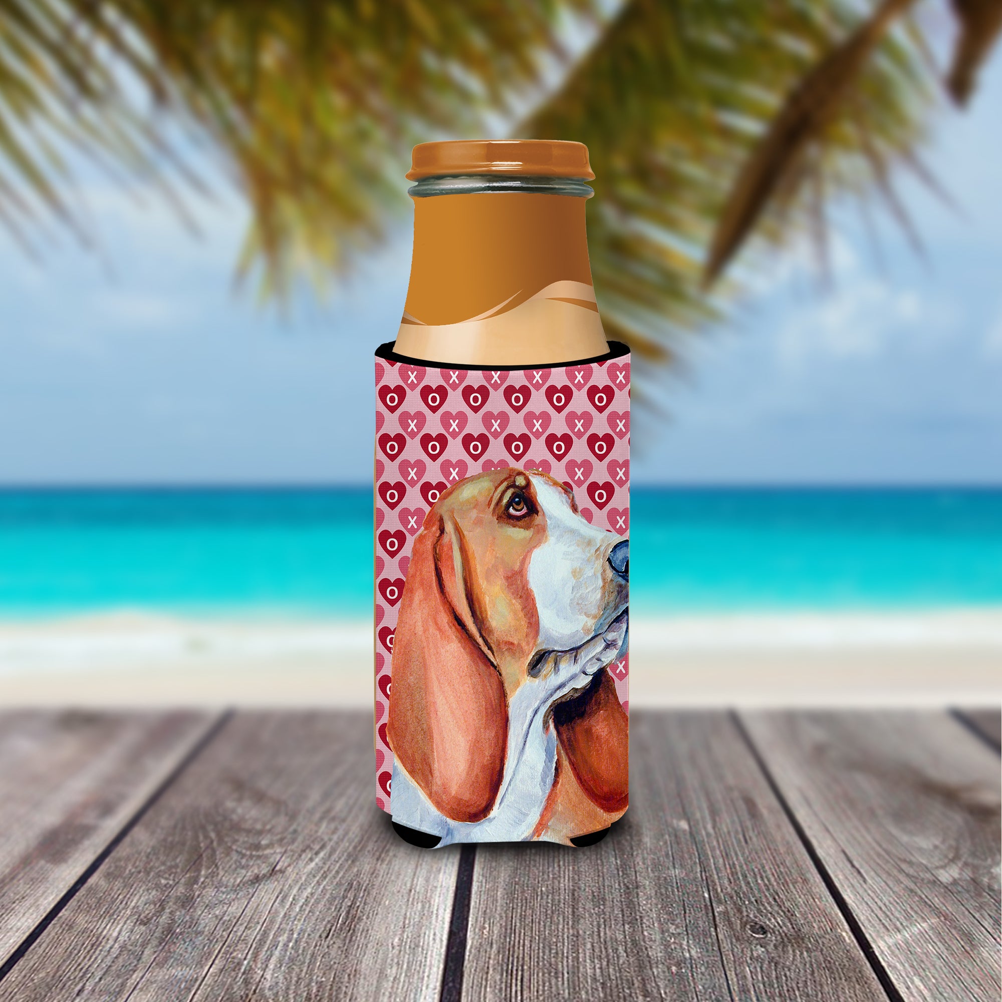 Basset Hound Hearts Love and Valentine's Day Portrait Ultra Beverage Insulators for slim cans LH9152MUK