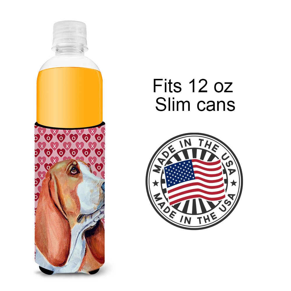 Basset Hound Hearts Love and Valentine's Day Portrait Ultra Beverage Insulators for slim cans LH9152MUK.