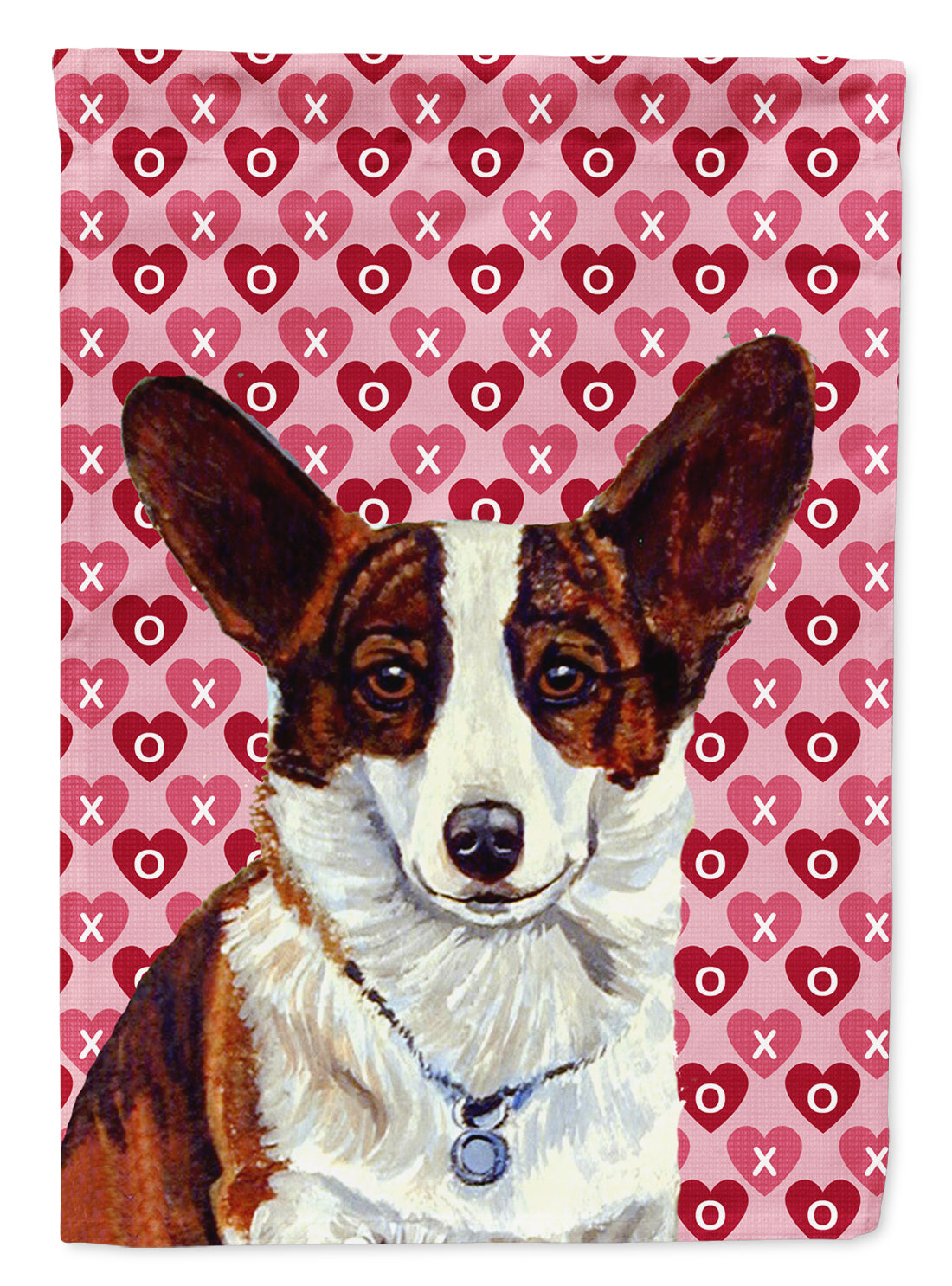 Corgi Hearts Love and Valentine&#39;s Day Portrait Flag Canvas House Size  the-store.com.