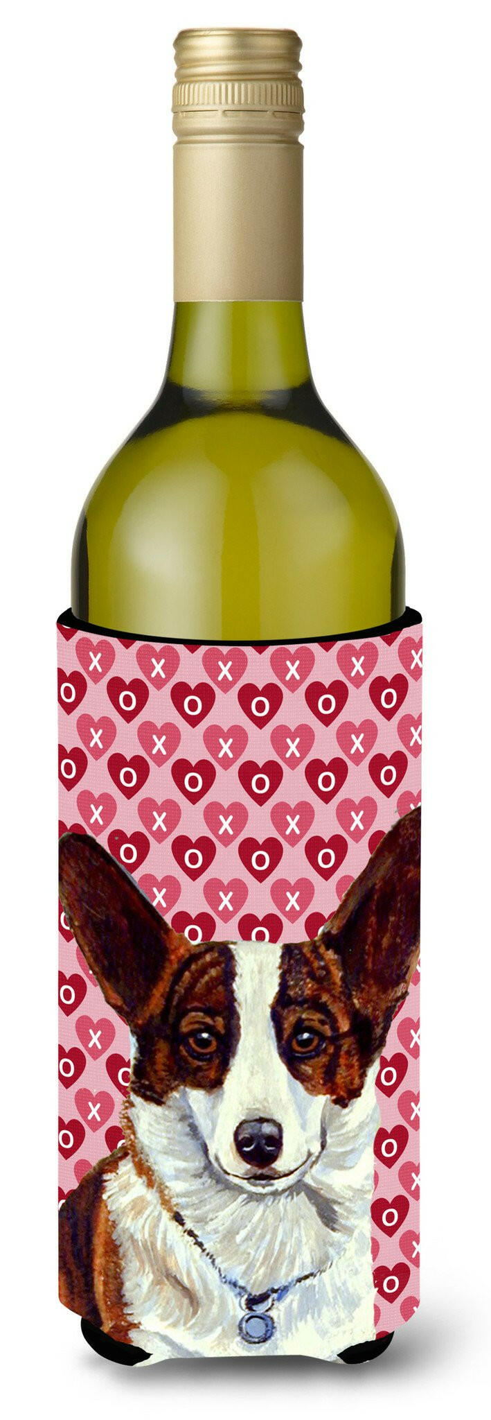 Corgi Hearts Love and Valentine's Day Portrait Wine Bottle Beverage Insulator Beverage Insulator Hugger by Caroline's Treasures