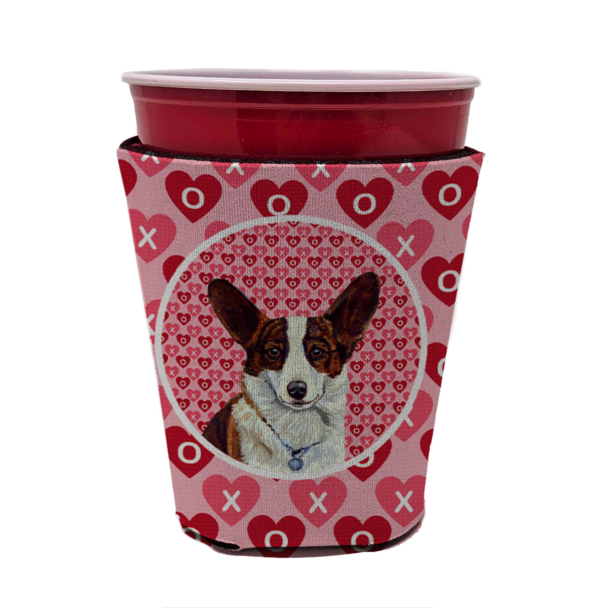 Corgi Valentine&#39;s Love and Hearts Red Cup Beverage Insulator Hugger