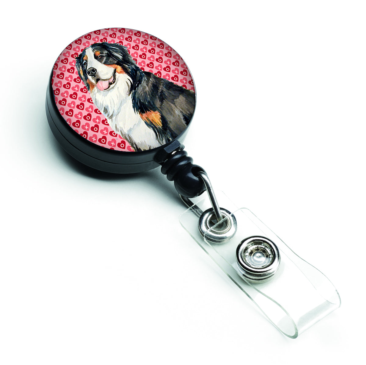 Bernese Mountain Dog Love Hearts Retractable Badge Reel or ID Holder with Clip