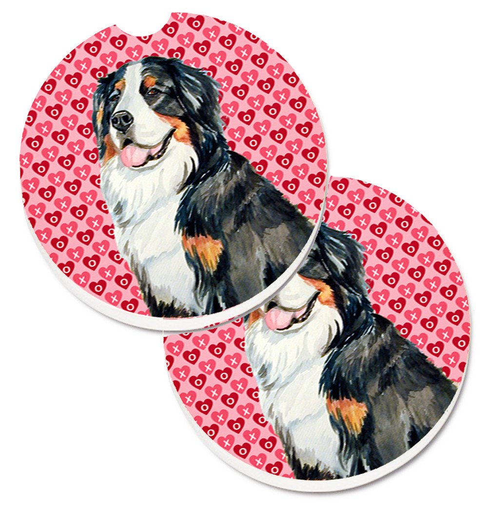 Bernese Mountain Dog Hearts Love and Valentine&#39;s Day Portrait Set of 2 Cup Holder Car Coasters LH9154CARC by Caroline&#39;s Treasures