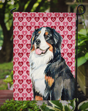 Bernese Mountain Dog Hearts Love and Valentine's Day Portrait Flag Garden Size