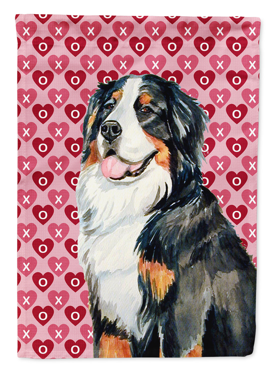 Bernese Mountain Dog Hearts Love and Valentine's Day Portrait Flag Garden Size.