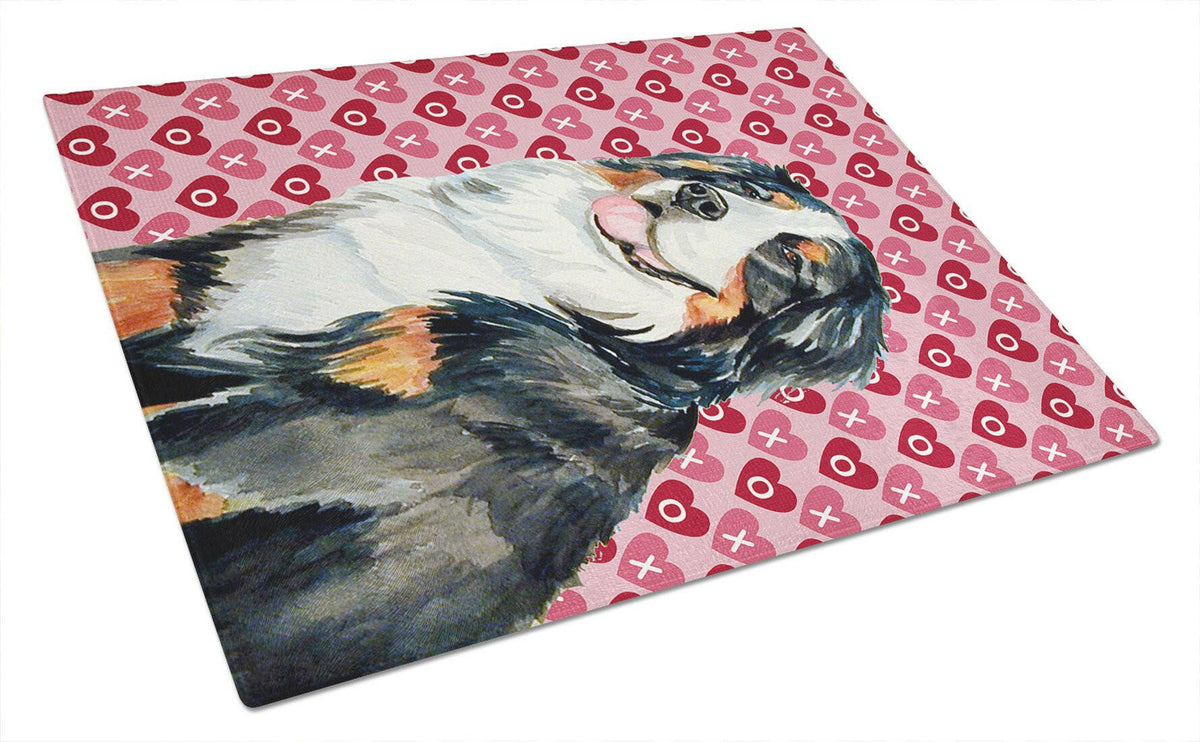 Bernese Mountain Dog Hearts Love and Valentine&#39;s Day Glass Cutting Board Large by Caroline&#39;s Treasures