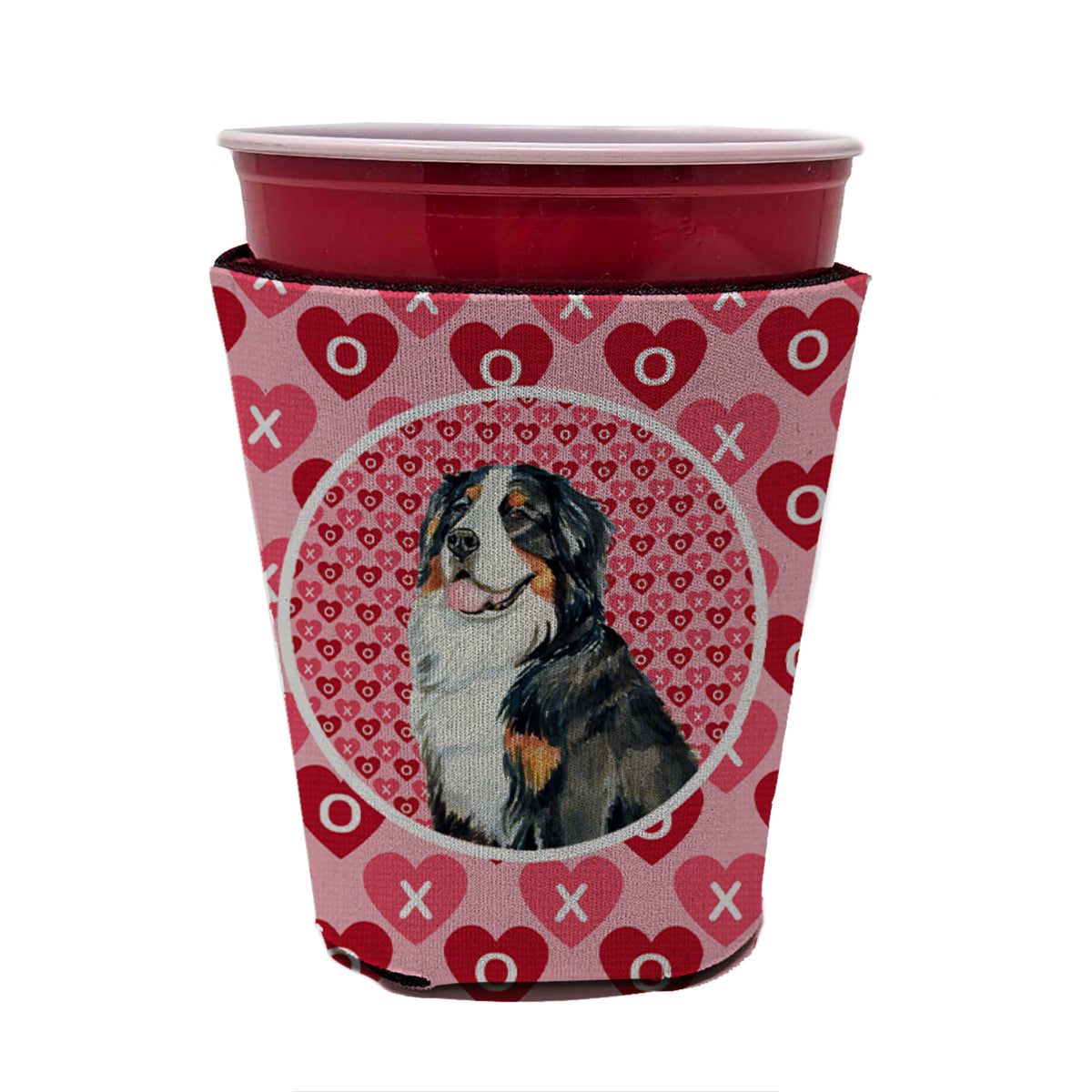 Bernese Mountain Dog Valentine&#39;s Love and Hearts Red Cup Beverage Insulator Hugger