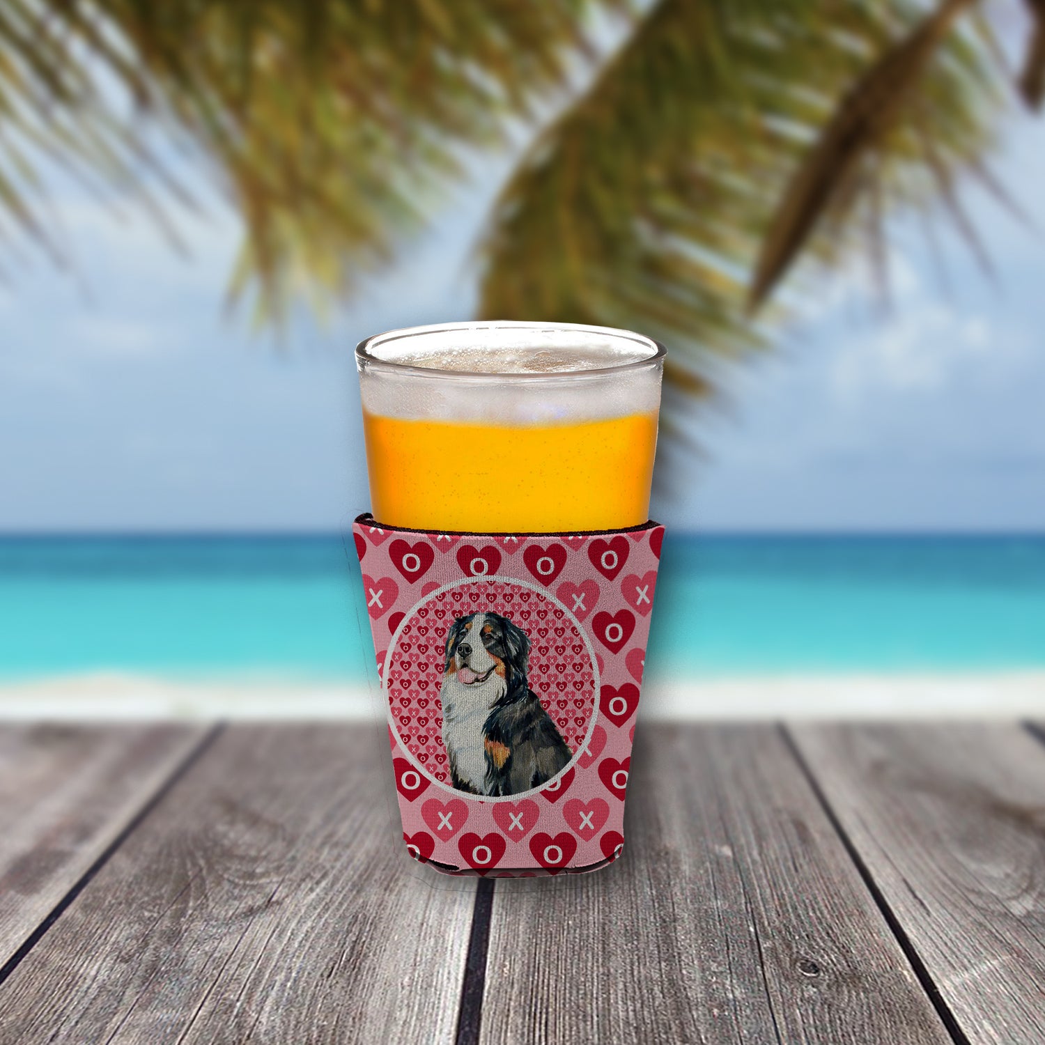 Bernese Mountain Dog Valentine's Love and Hearts Red Cup Beverage Insulator Hugger