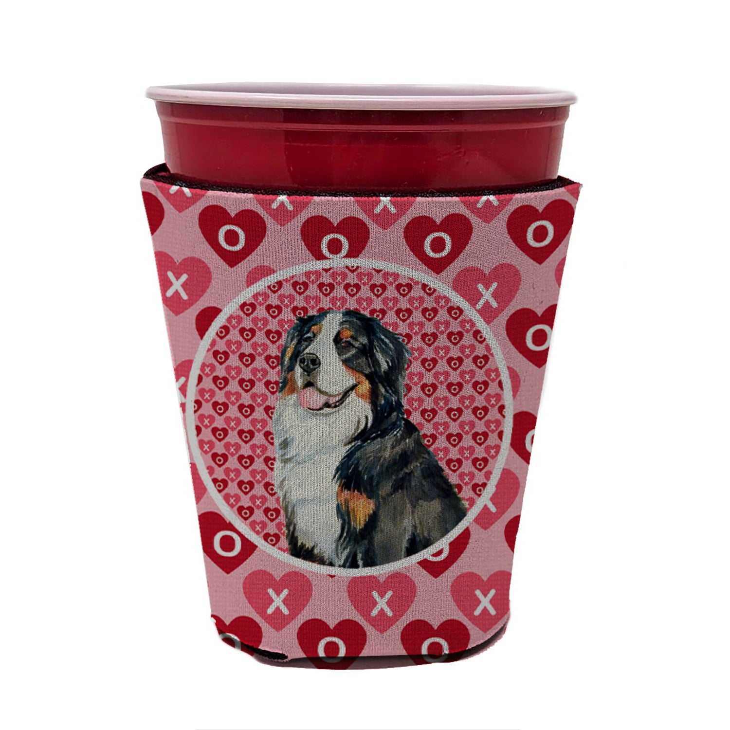Bernese Mountain Dog Valentine's Love and Hearts Red Cup Beverage Insulator Hugger