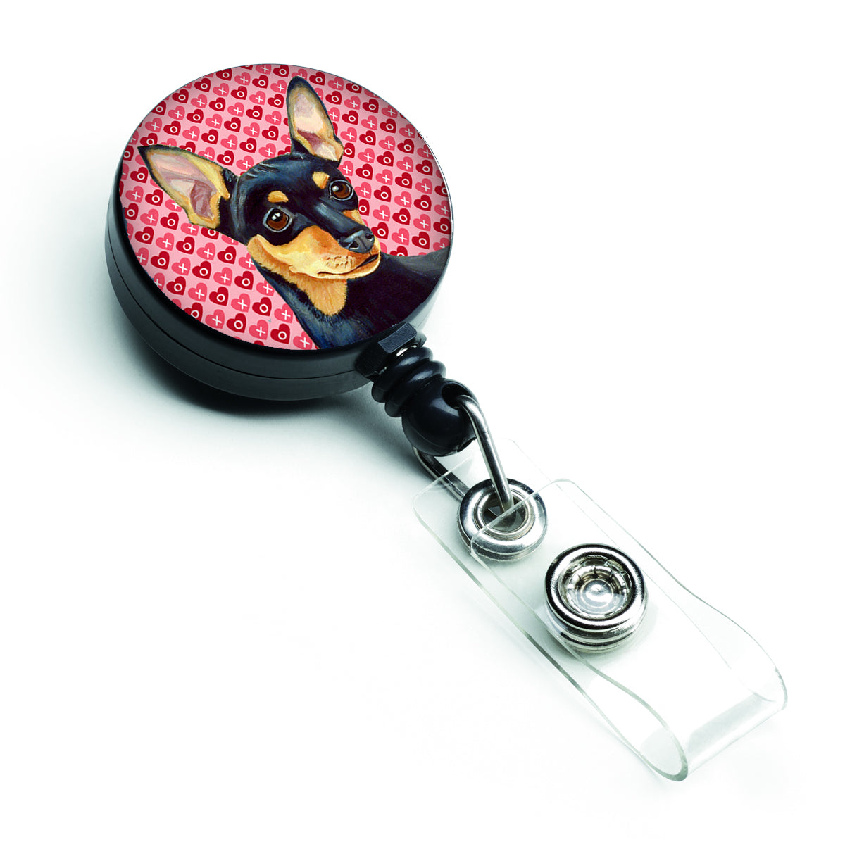 Min Pin Love and Hearts Retractable Badge Reel or ID Holder with Clip