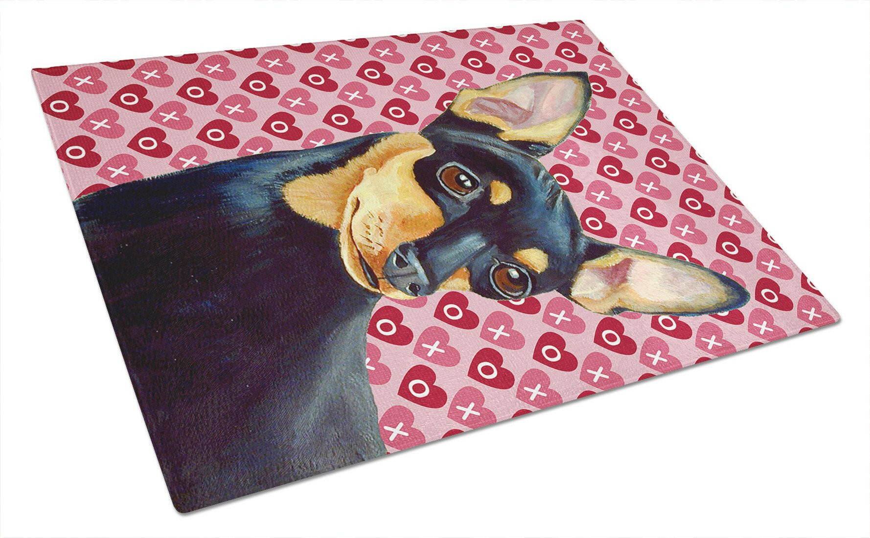 Min Pin Hearts Love and Valentine's Day Portrait Glass Cutting Board Large by Caroline's Treasures